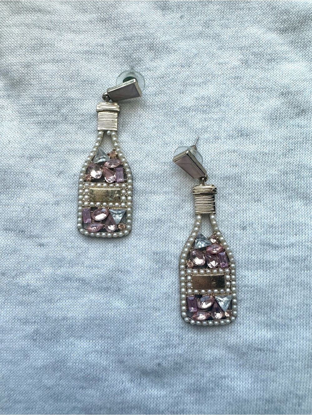 Sugarfix by Baublebar Pearl and Pink Crystal Champagne Bottle Earrings